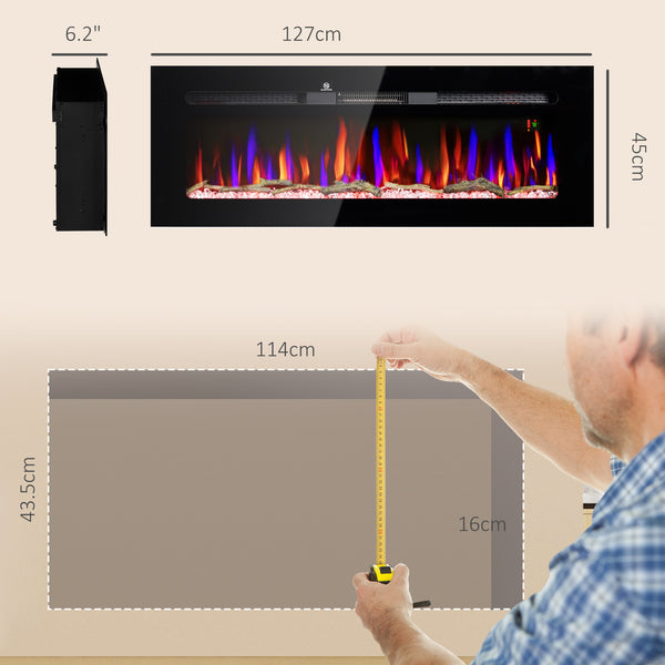 English Elm HOMCOM 50" Electric Fireplace Wall/Recessed with Remote, 1500W Heater, 10 Flame Colors, Timer W2225P249835