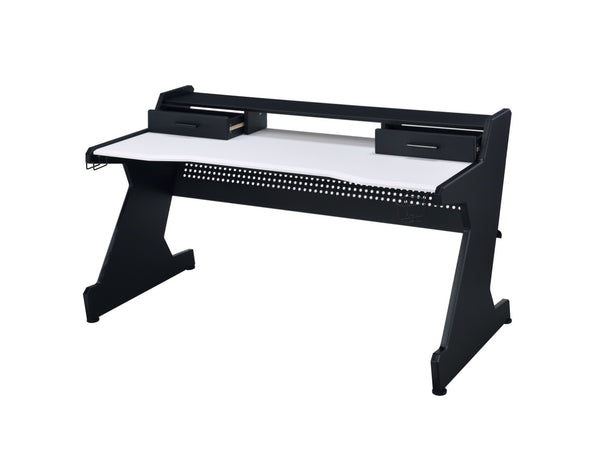 English Elm Bigga Black White Gaming Desk with Monitor Shelf Drawers and Open Storage Bay B2726P442585
