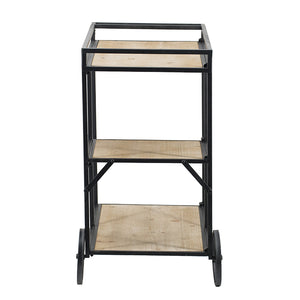 English Elm 32.3x15.7x26.8" Modern Bar Cart with 3 Wooden Tiers, Black Metal Frame & Rear Wheels for Easy Mobility W2078P180762
