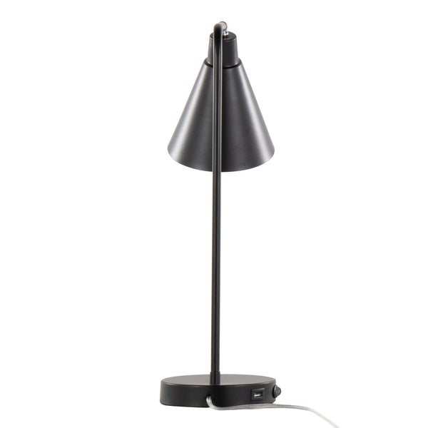 English Elm Pix 19" Contemporary Metal Task Lamp Matte Black with Chrome Accent, Adjustable Shade & USB Port B202P224062