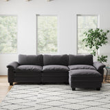 English Elm Living Room Furniture Luxury Sectional Sofa Couch With Ottoman Soft Velvet Upholstered Sofa Grey