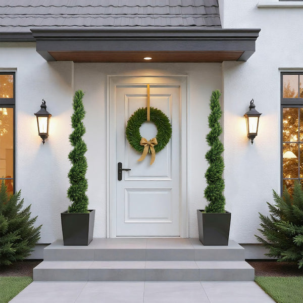 English Elm 6ft Spiral Faux Cedar Trees Two-tone Evergreen Outdoor Patio Entryway Set of 2 W2945P390478