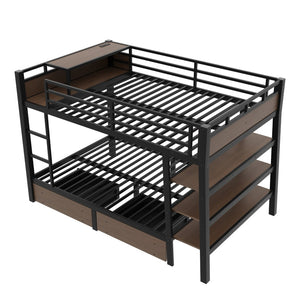 English Elm Full Size Metal Loft Bed with Stair Storage Shelves Bookshelf for Dorms Bedroom W1580S00347