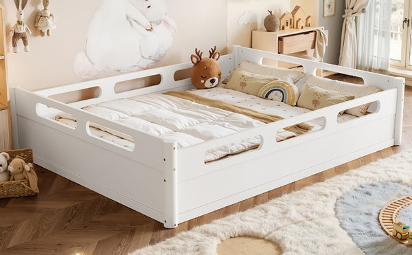 English Elm Queen Low Profile Floor Bed Pine Wood Frame Japandi Minimalist Bedroom Design White W1580P438794