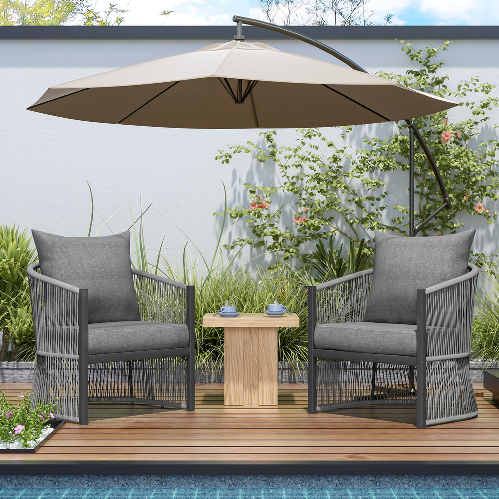 English Elm Christopher Knight Home® - [Set Of 2] Modern Gray Lounge Chairs With Curved Aluminum Frame & Cushions For Stylish Comfort Outdoors N767P237033G_2
