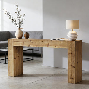English Elm Wood Solid Fir Console Table Handcrafted Farmhouse Style for Entryway or Sofa T3971P448350