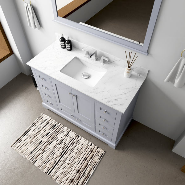 English Elm Dark Grey Single Bath Vanity 48" W With 9 Drawers, Open Shelf & 46" Mirror For Elegant Storage Solutions B2731S00487