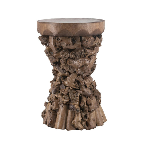 English Elm 11.8x11.8x18.1" Paulownia Wood Sculptural Side Table with Mosaic Hourglass Base W2078P461603