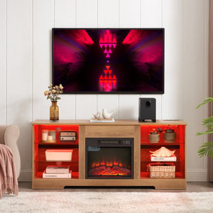 English Elm TV LED Fireplace TV Stand with Bluetooth LED Lights, Remote, USB Charging & Ample Storage, 58" Oak W2275P257558