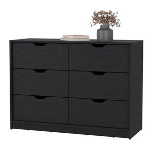 English Elm Basilea 4-Drawer Double Dresser with 2 Pull-Down Cabinets Black — Spacious Storage, Shoe Organizer and Display Surface B200P239598