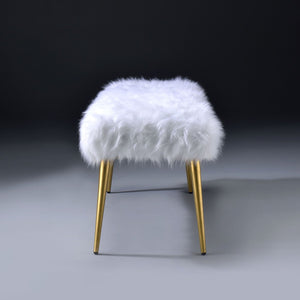 English Elm White Faux Fur And Gold Metal Bench - Modern Glam Accent For Entryway, Bedroom, Or Living Room B062P189115-GIGA
