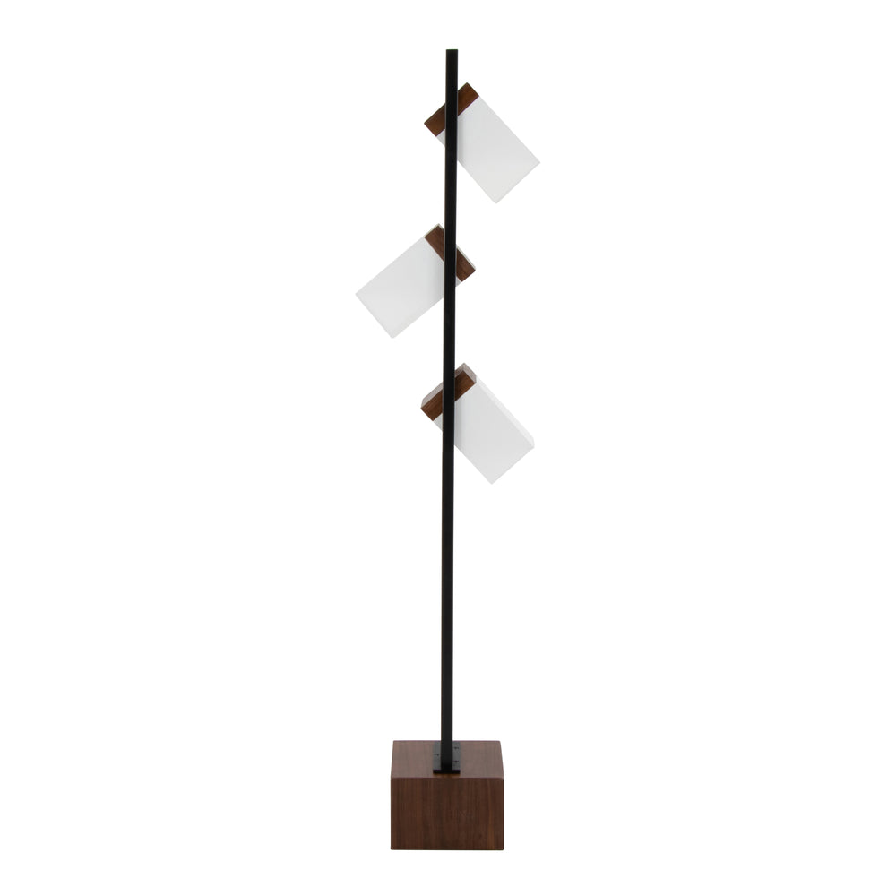 English Elm Bento 67.5" Contemporary Floor Lamp - Black Metal & Walnut Wood with Three Adjustable White Shades B202P224134
