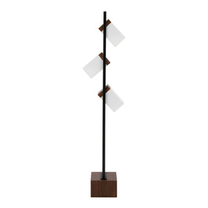 English Elm Bento 67.5" Contemporary Floor Lamp - Black Metal & Walnut Wood with Three Adjustable White Shades B202P224134