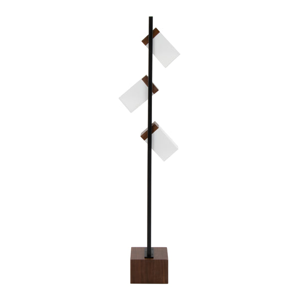 English Elm Bento 67.5" Contemporary Floor Lamp - Black Metal & Walnut Wood with Three Adjustable White Shades B202P224134