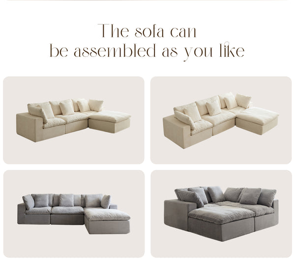 English Elm Cloud Modular Sectional Sofa - Oversized L-Shaped Deep Seat Couch with Sherpa Fabric & Ottoman Comfort Light Gray W3622S00005