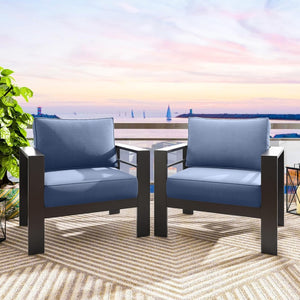 English Elm 2-pack Outdoor Cast Aluminum Armchairs with Uv Resistant Olefin Cushions for Patio Black+Blue B082P454970