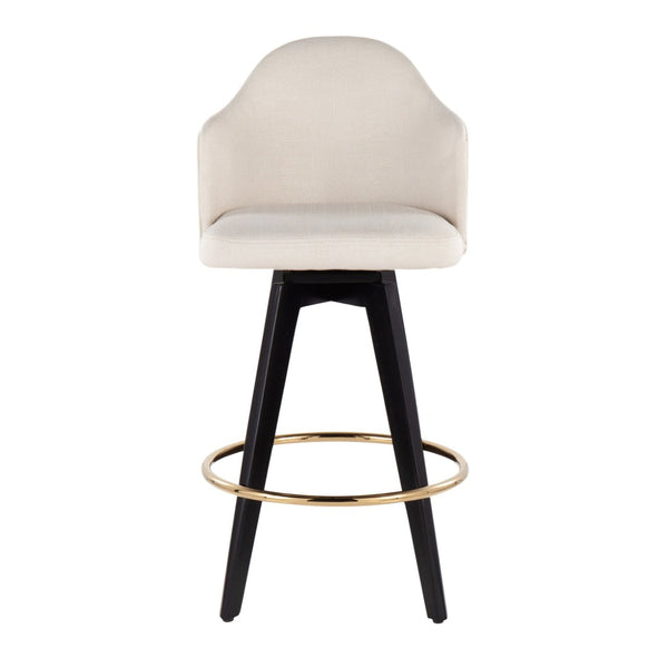 English Elm Fixed-height Swivel Counter Stools with Faux Leather Seats and Chrome Footrest Set of 2 Cream B202S02147