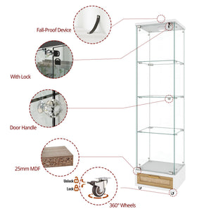 English Elm Modern Glass Display Cabinet With Drawer - Stylish Led-Illuminated Storage For Collectibles & More W241P268237