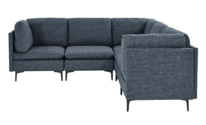 English Elm Linen Upholstered Modular Sectional Sofa with Tall Black Metal Legs for Living Room Dark Blue B2748S00123