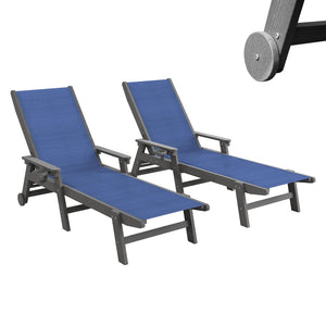 English Elm Lounge Outdoor Hdpe Reclining Chaise with Teslin Fabric Seat Wheels and Cup Holder Navy Blue W1859P495099
