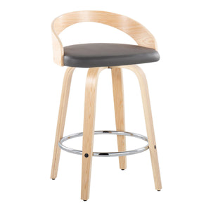 English Elm Grotto 26" Contemporary Swivel Counter Stool with Cushioned Fabric Seat and Chrome Footrest Pair Grey B202S00317