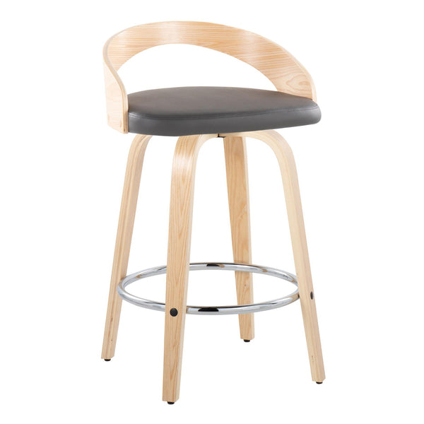English Elm Grotto 26" Contemporary Swivel Counter Stool with Cushioned Fabric Seat and Chrome Footrest Pair Grey B202S00317