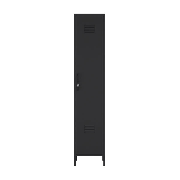 English Elm Naomi 15" Metal Storage Cabinet with Lockable Vent Door, 4 Adjustable Shelves, Slim Steel Design Black B365P397855