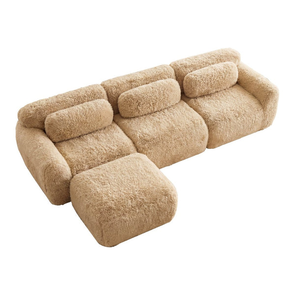 English Elm L-shaped Plush Modular Sectional Sofa with Ottoman and High Resilience Foam Seating Light Khaki W714S01568