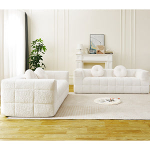 English Elm Modern Boneless Couch With Circular Pillows - Skin-Friendly Lychee-Textured Foam Sofa Design W834S00539