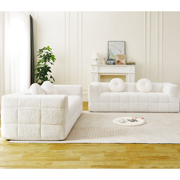 English Elm Modern Boneless Couch With Circular Pillows - Skin-Friendly Lychee-Textured Foam Sofa Design W834S00539