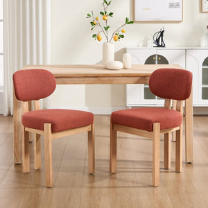 English Elm Wooden Wingback Dining Chairs Chenille Upholstered Set for Farmhouse Kitchen Dark Orange W3244P457881
