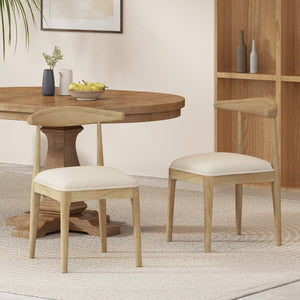 English Elm Christopher Knight Home® - DINING Chair Set of 2 Mid-Century Upholstered Rubberwood Dining Chairs with Tapered Legs and Open Backrest Beige N771P266173M