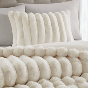 English Elm 3-Piece Luxurious Ultrasoft Faux Fur Ribbed Comforter Set For Full/Queen Bed - Elegant Ivory Design B035P408269