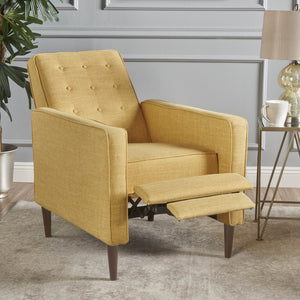 English Elm Christopher Knight Home® - Fabric Recliner Chair Mid-Century Modern Pushback Single Sofa with Tufted Cushion, Birch Legs, Cozy Comfort Yellow 60741.00MYLW