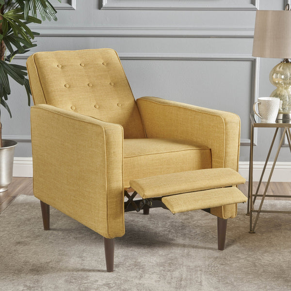 English Elm Christopher Knight Home® - Fabric Recliner Chair Mid-Century Modern Pushback Single Sofa with Tufted Cushion, Birch Legs, Cozy Comfort Yellow 60741.00MYLW