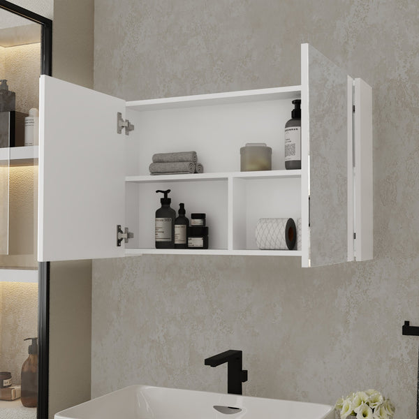 English Elm Medicine Cabinet Mansfield White Mirrored Doors Engineered Wood, Spacious Shelves, Compact Durable Design B092P238734