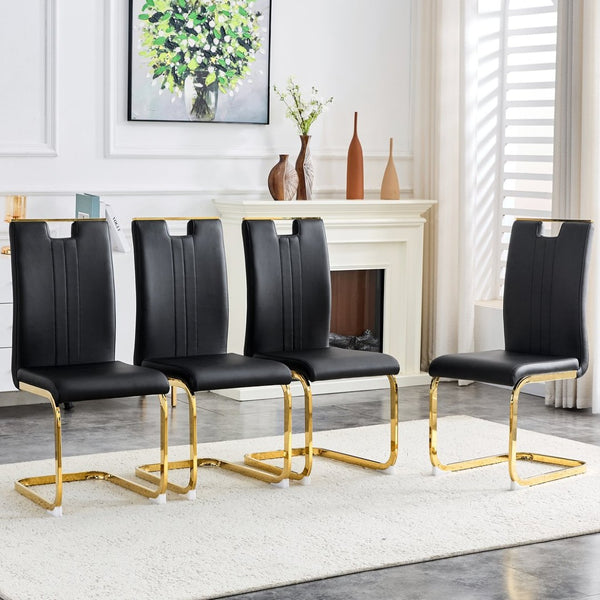 English Elm Modern Cantilever Gold Frame Pu Leather Dining Chairs Glam Set of Four W3875P372953