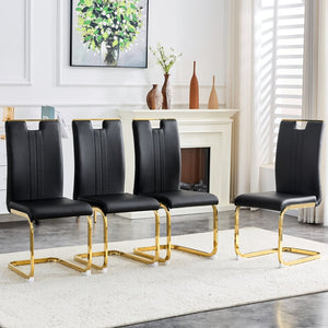 English Elm Modern Cantilever Gold Frame Pu Leather Dining Chairs Glam Set of Four Black,Gold W3875P372861