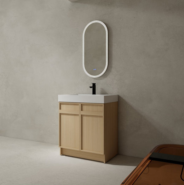 English Elm 30" Modern Freestanding Bathroom Vanity with Thick White Resin Sink, Soft-Close Doors & Adjustable Shelf (Durable) W999P239160