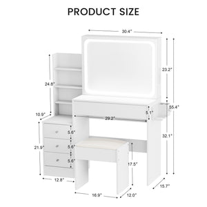 English Elm Vanity LED mirror vanity with 3-mode dimmable lights, power & USB ports, hairdryer holder, stool W1668P197385