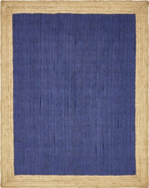 Unique Loom Braided Jute Goa Hand Braided Border Rug Navy Blue, Tan 8' 0" x 10' 0"