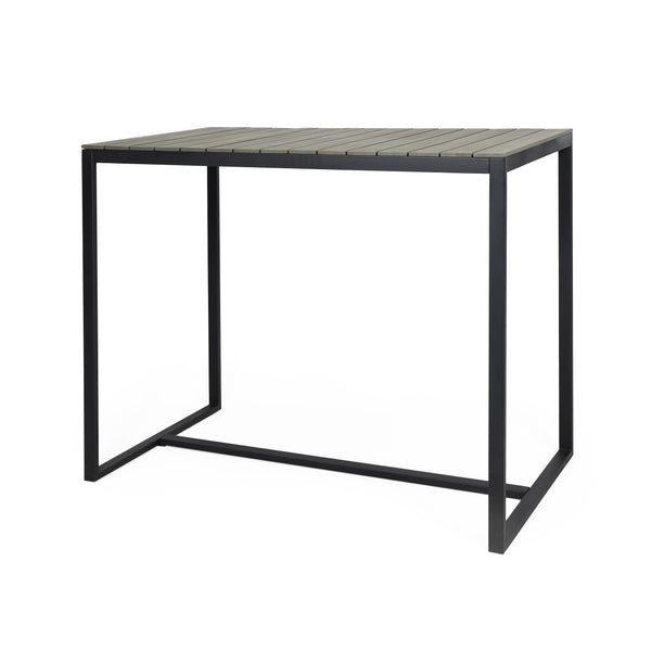 English Elm Christopher Knight Home® - EZRA Outdoor Industrial Acacia Wood Bar Table with Teak Finish and Iron Frame for Stylish Patios Grey+Black 70261.00GRY