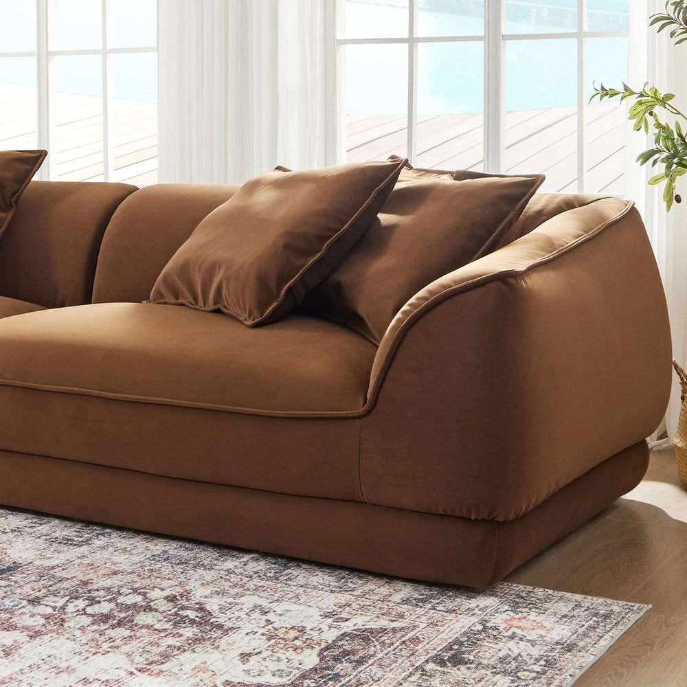 English Elm WKS16C Camel Sofa - Nordic Modern 3-Seater Flannel, Waterproof Antifouling Fabric, Solid Wood Frame, High-Rebound Sponge W2085S00055