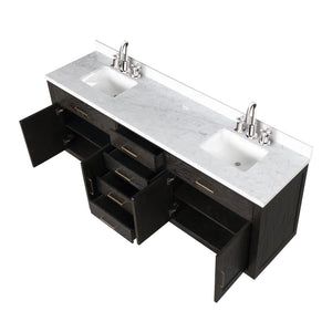 English Elm Brown Oak Double Bath Vanity With Carrara Marble Top & Faucet Set - Elegant Storage Solution For Your Bathroom B2731P257851