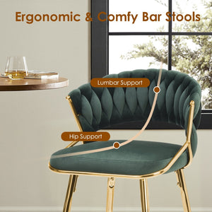 English Elm Counter Height Stools Set of 2 Mid-century Metal Legs Ergonomic Kitchen Island Seating Green T3623P430872