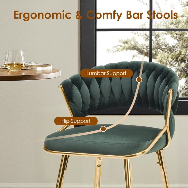 English Elm Counter Height Stools Set of 2 Mid-century Metal Legs Ergonomic Kitchen Island Seating Green T3623P430872