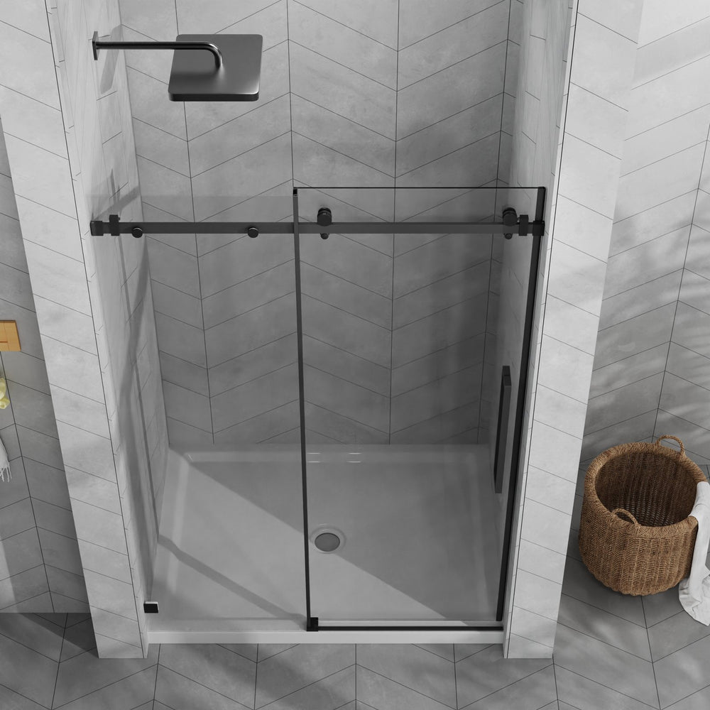 English Elm Goodyo 48"X72" Frameless Shower Door Combo With Acrylic Base, Tempered Glass & Matte Black Hardware W1223S00028