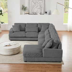 English Elm 129" Oversized Sectional Sofa U-Shaped Corduroy Chaise Lounge with Curved Armrests Plush Foam Comfort Dark Gray N719S001690R