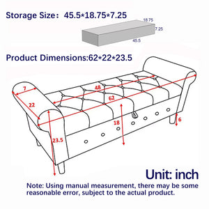 English Elm 62" Tufted Button Storage Bench with Solid Wood Feet, Modern Fabric Ottoman for Entryway Seating and Bedroom Elegance Beige W1853112515