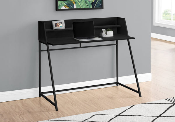 English Elm Computer Desk - Modern Black Laminate & Metal Workstation With Hutch For Home Office & Small Spaces B2710P219833